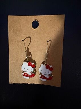 Hello Kitty White & Red Enamel Drop Earrings